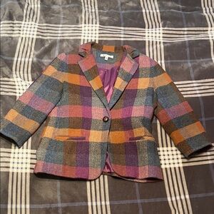 CAbi Vibrant Plaid Blazer with Orange and Pink Accents